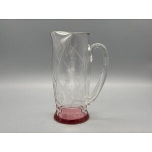 Vintage Mid Century Modern Pink Base Etched Cocktail Pitcher